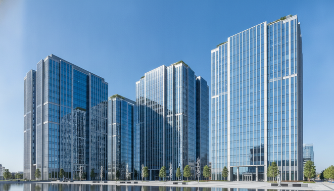 A simple, modern visual image representing high-end commercial real estate office buildings