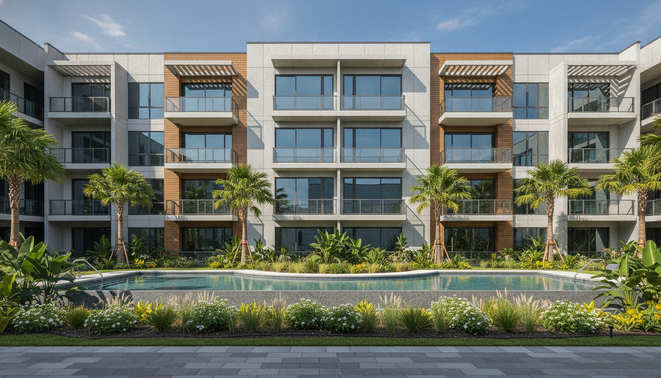 Modern commercial real estate building exterior