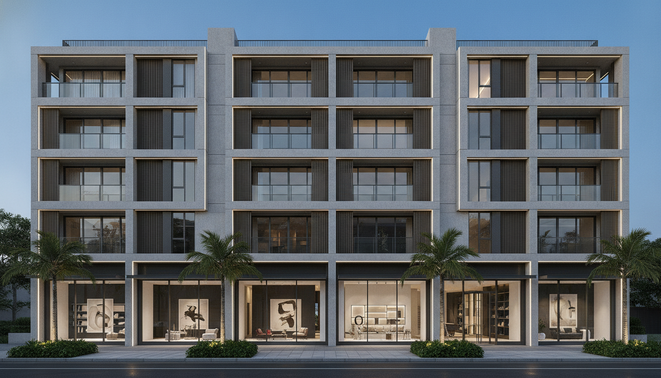 Modern mixed use commercial real estate building exterior