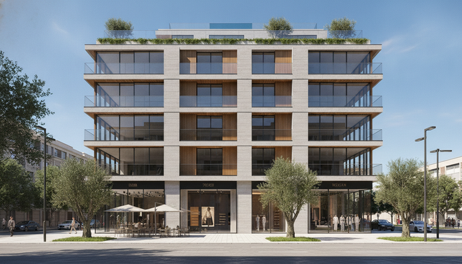 A modern mixed-use commercial real estate property.
